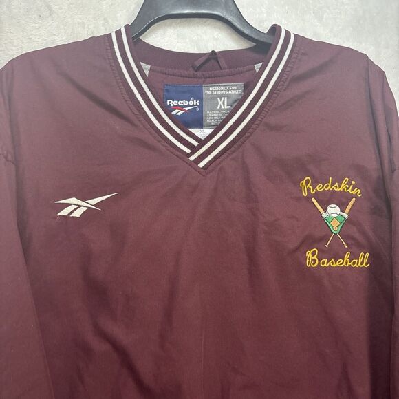 Vintage Reebok Red Skin Baseball Size XL Light Jacket Crewneck Red Gold - Picture 8 of 9